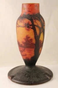French Duquersil Cameo Glass Vase Trees Lake Landscape Paris - Picture 1 of 16