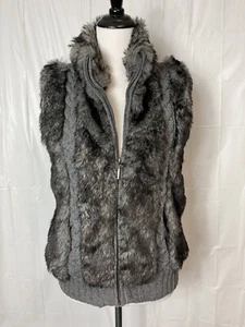 Faux Fur Vest Gray Full Zip Lined Collared Womens Fuda Size Small Sleeveless - Picture 1 of 11