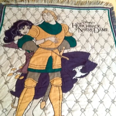 HUNCHBACK OF NOTRE DAME Beacon Disney Woven Afghan Blanket Esmeralda Phoebus - Image 1 of 4