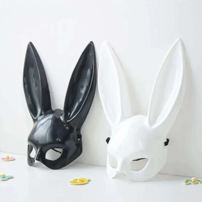 Long Ears Black and White Rabbit Mask, Halloween Party Decoration - Image 1 of 4