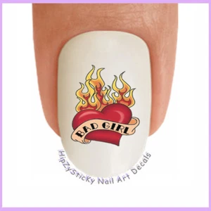 Nail Art 504 SINGLE "Bad Girl Heart Flames" Wasserrutsche Nagel Aufkleber Transfers - Bild 1 von 2