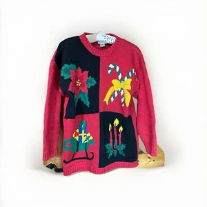 Suéter Pullover Grannycore Tejido Navidad Negro Rojo Izod Años 90 De Colección | Mujer’s M - Imagen 1 de 7