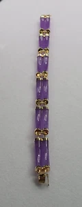 14 K Gold Lavender Jade Chinese Luck Link Bracelet 7.25" Heng Ngai - Picture 1 of 6