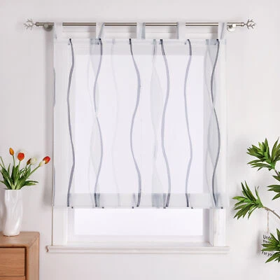 Transparent Raffrollo Wellen Raffgardine Schlaufen Voile Vorhang Küche Gardine - Bild 1 von 4