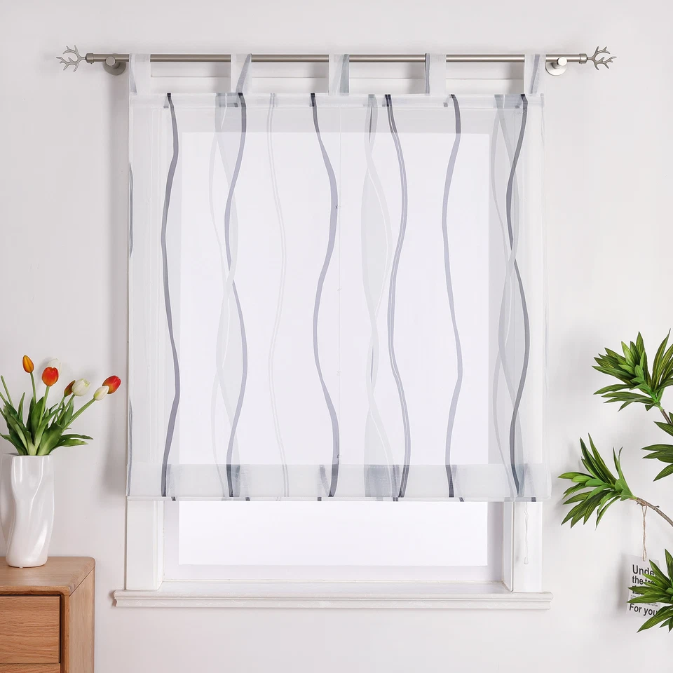 Transparent Raffrollo Wellen Raffgardine Schlaufen Voile Vorhang Küche Gardine - Bild 1 von 4