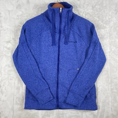 Avalanche Full Zip Up Womens Med Sweater Knit Jacket Blue Thumb Holes Hiking - Image 1 of 4