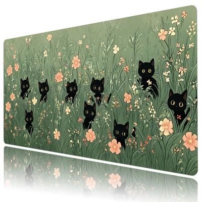 Floral Mouse Pad Cute Cat Plant Green Desk Mat for Keyboard and Mouse Desk Pad - Image 1 of 4