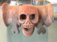 Rare Big Aztec Ritual Ceremonial Whistle Skull Handmade. Clay, Halloween Gift