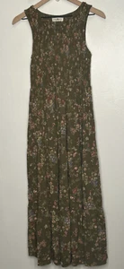 NATURAL LIFE Emmie Maxi Dress Small Smocked Floral Army Green Garden Party - Picture 1 of 4