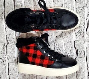 Mark Fisher Fellow Buffalo Plaid Flannel Faux Shearling Sneaker WOMENS SIZE 7 - Picture 1 of 8