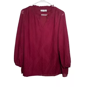 Kim Rogers Blouse Women's XL Red Sheer Long Sleeve V-Neck Lined Top NWT - Picture 1 of 10