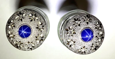 VINTAGE 14 K WHITE GOLD  STAR SAPPHIRE AND DIAMOND  GENTLEMAN'S CUFFLINKS - Image 1 of 2