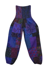 Boho Babe Hippy Purple Blue Baggy Harem Pant Patchwork Cotton Comfy Pants S/M