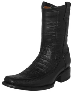 Mens Black Cowboy Boots Western Dress Alligator Print Leather Rodeo Ranch Zip Up - Picture 1 of 5