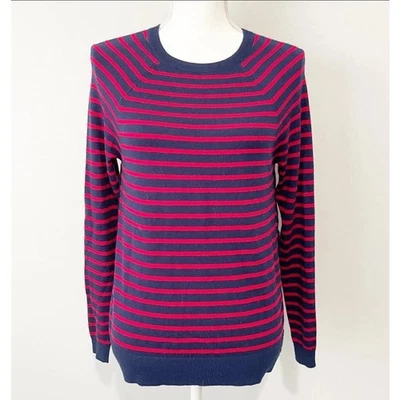 Suéter Vineyard Vines para mujer a rayas de cachemir cuello redondo bahía profunda rojo azul talla XS Foto 1 de 4