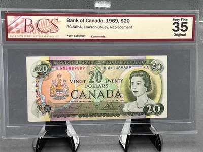 1969 Bank of Canada $20 Bank REPLACEMENT Note BCS Graded VF-35  SN# *WN31489889 - Image 1 of 4