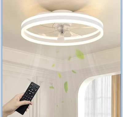 NIORSUN 60CM LED Ceiling Fan with Lights and Remote, Dimmable Low Profile Ceilin - Image 1 of 4