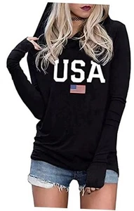American Flag Fashion Hoodie for Women USA Flag Graphic T-Shirt 4th of July - Picture 1 of 2