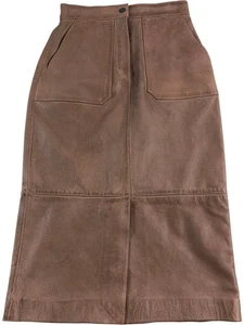 Tan Leather Skirt UK6 Women's Knee Length Seam Detail - Picture 1 of 2