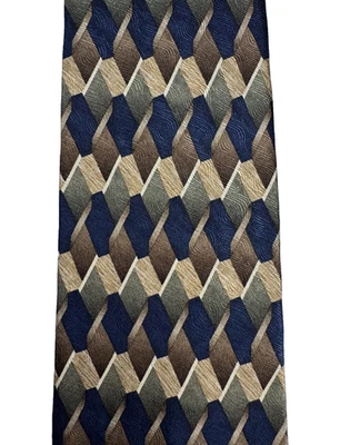 Corbata de seda J FERRAR azul verde geométrica marrón para hombre Foto 1 de 3