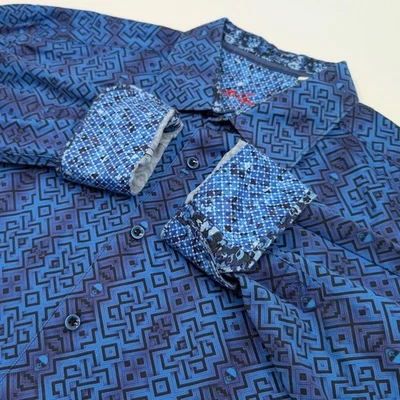 Robert Graham Button Shirt Mens XLT Tall Blue Geometric Shaded Skull Print - Image 1 of 4