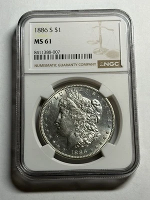 1886-S $1 Morgan Silver Dollar NGC MS61 Blast White Key Date - Image 1 of 4