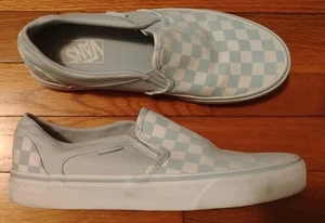 VANS Classic Womens Canvas Light Blue & White Checkerboard Slip-On Sneakers 8.5M - Picture 1 of 11