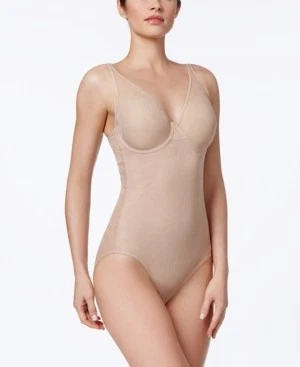 Maidenform BEIGE Ultra-Light Firm Sheer Lace Shaper Bodysuit, US 38DD, UK 38DD - Image 1 of 2