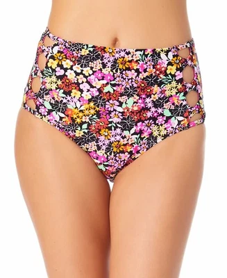 Bikini Swim Bottoms Black Floral Print Juniors Large CALIFORNIA WAVES $19 NWT - Image 1 of 4