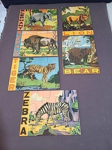 Lot Of 6 Vintage Milton Bradley Barbara Eastman Edgett Cardboard Animal Puzzles - Picture 1 of 14