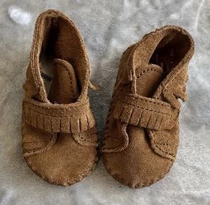 Minnetonka Infant Moccasin Shoes US Sz 1 - Brown Suede - Picture 1 of 7