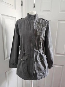 Mint Velvet Khaki Embellished Embroidered Medals Military Jacket Size 14 - Picture 1 of 13