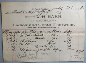 W. H. BARR Dealer in Ladies & Gents Footwear ~ 1895 LETTERHEAD Indianapolis IN - Picture 1 of 2