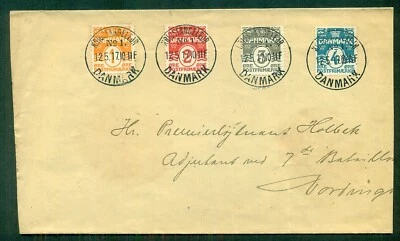 ДАНИЯ 1917, 1-4ore завязанный с специальной отменой и фиолетовый CROWN LAZARKET cxl реверс - Изображение 1 из 2