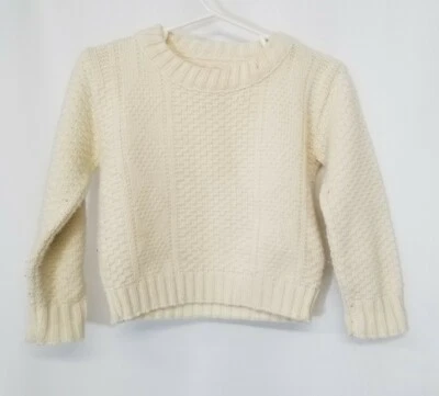 Suéter vintage feito à mão pulôver de malha creme gola redonda bebê/criança - Imagem 1 de 4