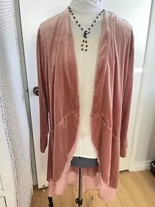 R.Vivimos Ruffled Asymmetric Long Velveteen Blazer Coat Casual Jacket Pink Sz XL - Picture 1 of 12