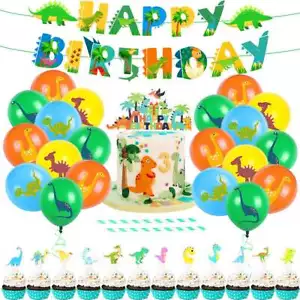 Dinosaur Themed Birthday Party Decorations Cake,Cupcake Toppers Balloons Banner - Picture 1 of 12