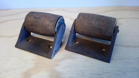 Antique Long Wooden Furniture Roller Wheels RARE Cover
