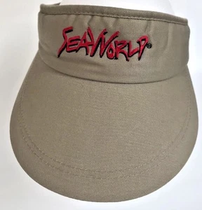 Seaworld Tan Visor Cap Red Embroidered Logo Cotton Adjustable Strap Sea World - Picture 1 of 9
