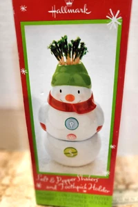 Hallmark Stacking Snowman Salt & Pepper Shakers with Toothpick Holder Set NOSWB - Picture 1 of 4