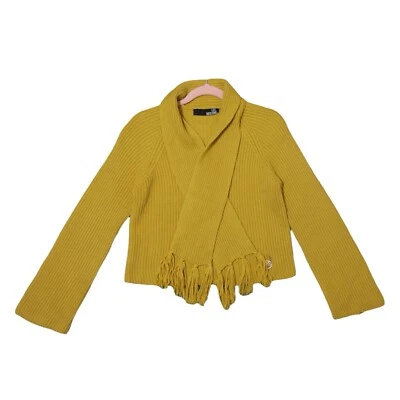 Love Moschino Acanalado Tejido Amarillo Mostaza Bufanda Dije Corto Manga Ancha Jersey UK8 Foto 1 de 4