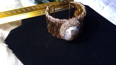 Gold Colored Shell Bracelet Beautiful Statement Piece Like A Pearl - Image 1 of 2