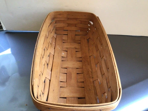 Longaberger 1992 Signed Brown Rectangle Serving Basket 11.5” Long Handwoven Cover