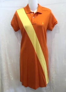 New RALPH LAUREN COLLECTION Orange Yellow Banner Knit Polo Dress M $198 - Picture 1 of 6