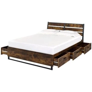 ACME Juvanth Eastern King Wooden Bed with Storage in Oak and Black - Picture 1 of 2