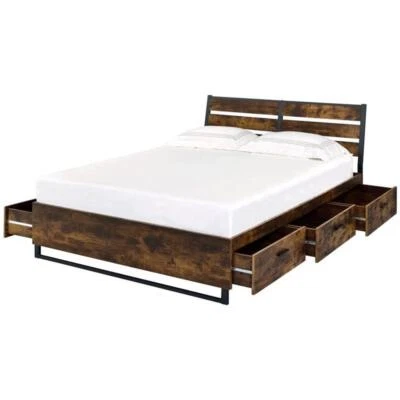 Cama de madera ACME Juvanth Eastern King con almacenamiento en roble y negro Foto 1 de 2