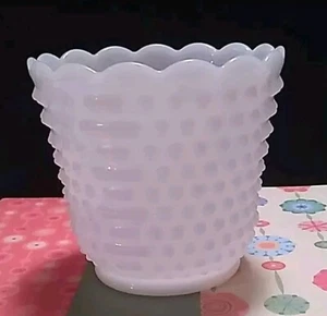 Vintage FIRE KING White Milk Glass HOBNAIL & BARS Scalloped Rim Planter NICE - Picture 1 of 5