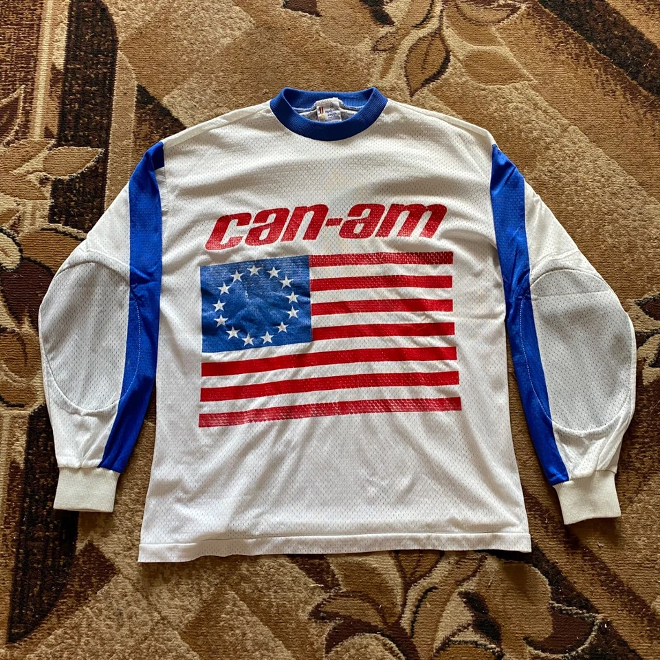80s Vintage Can-am Malcolm Smith MSR Motocross Racing Jersey Big Flag Logo Foto 1 de 4