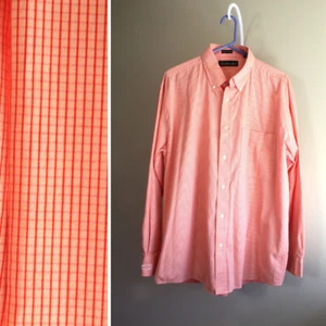 Dunbrooke Shirt Mens L Peach Cotton Check Button L/Sleeve Collar Cuffs No Iron - Picture 1 of 6