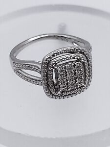 925 Silver 1/10 Ct Diamond Triple Square Halo Ring Size 6.5  3g f*